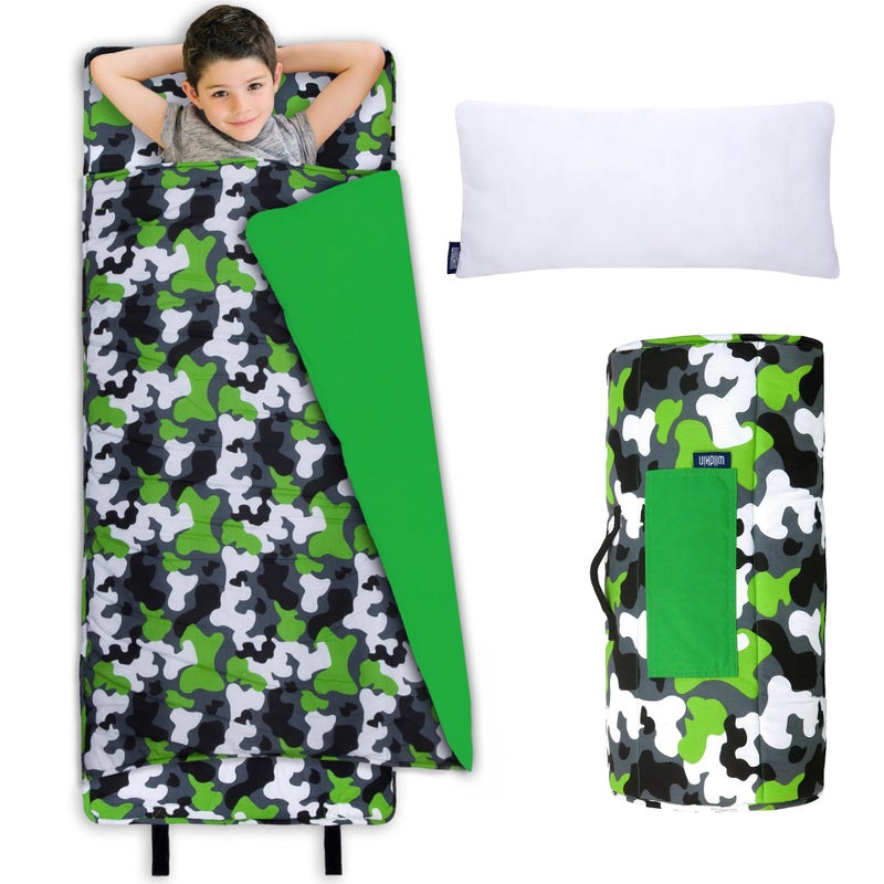 Wildkin Kids Original Nap Mat â€“ Cozy Kids Sleep Mat with Pillow, Ideal for School & Travel - Camo Green - Image 1